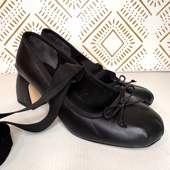 Circus NY Della Wrap Up Block Heel Ballet Sz 9 Black Ribbon Tie Square Toe Goth - Picture 2 of 15